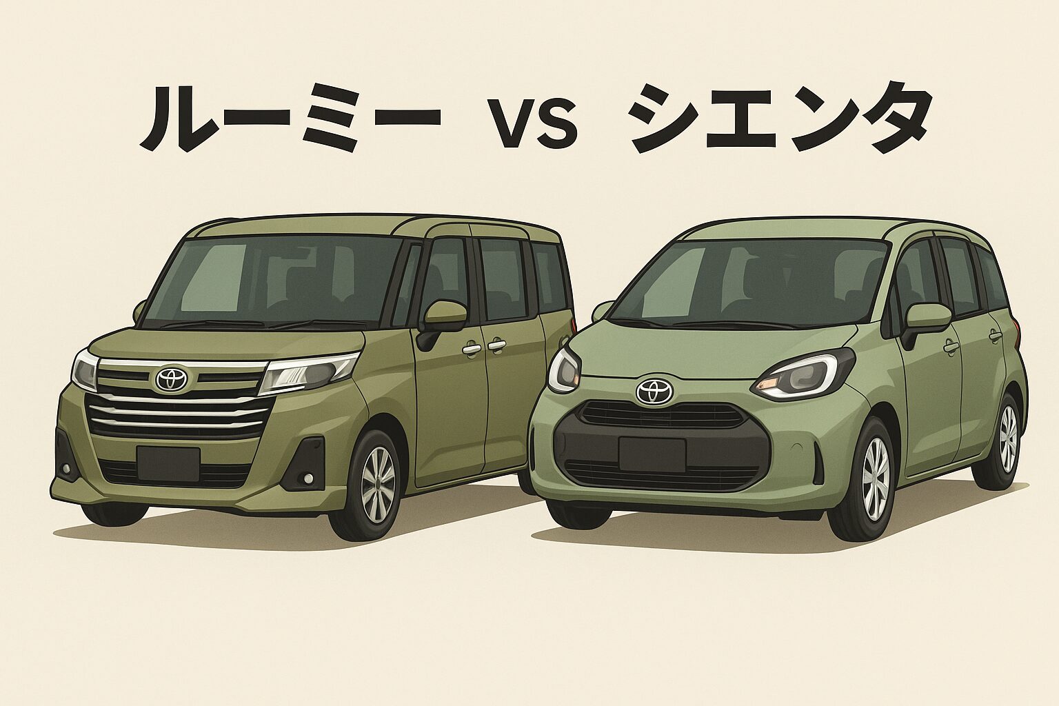 トヨタ・ルーミーとシエンタが並ぶ比較イラスト