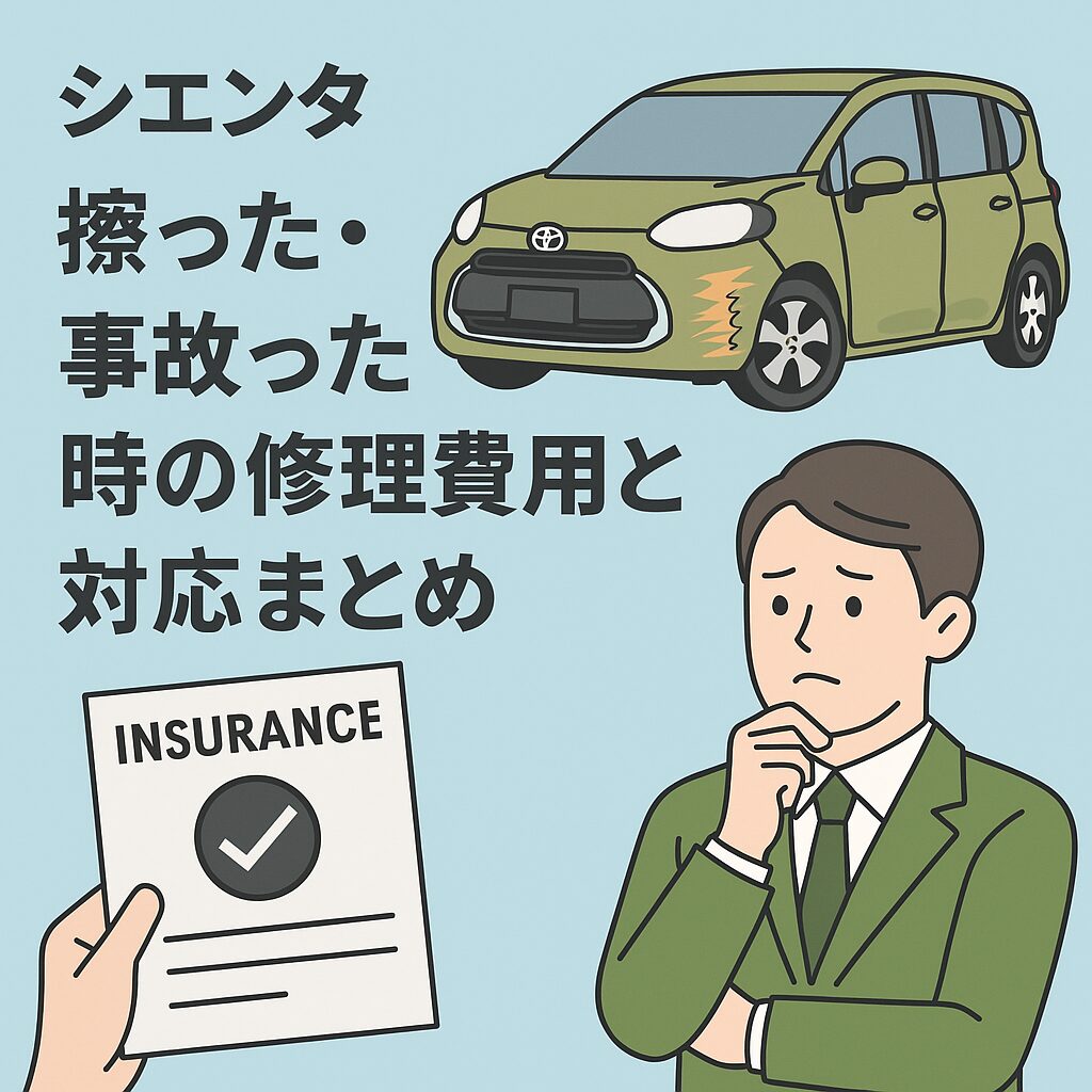 シエンタを擦った・事故った時の修理費用と対応を解説するイラストアイキャッチ