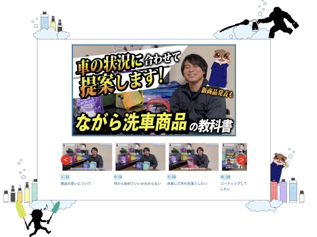 ながら洗車公式サイトの引用画像。製品やブランド紹介の一部を掲載しています。