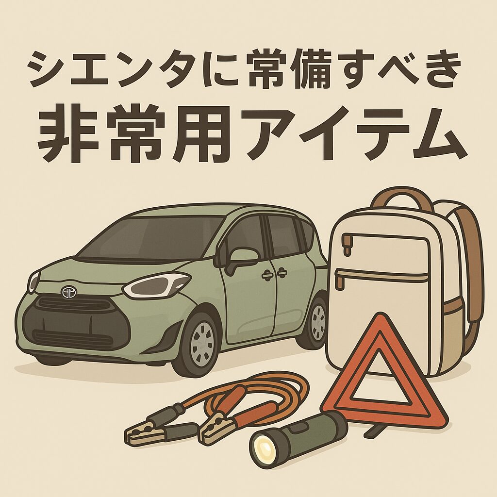 シエンタで備えておきたい非常用アイテムをイラストでわかりやすくまとめました。