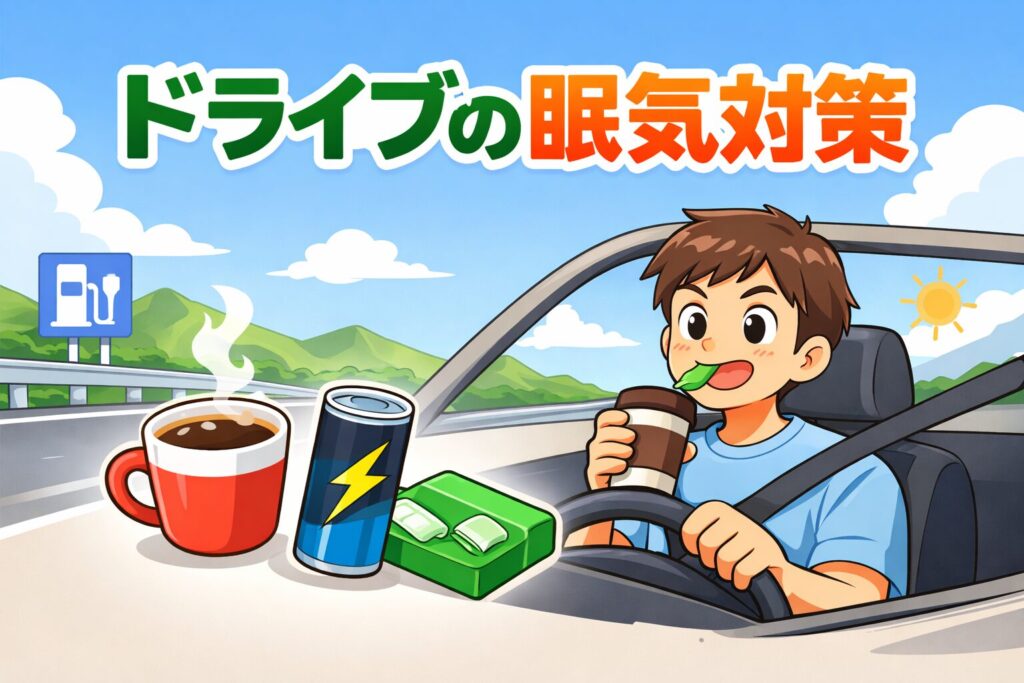 ドライブ中に眠くなる原因と眠気を覚ます方法を解説。コーヒーやガムなどの対策、仮眠の重要性、長距離運転で眠くならない予防策まで分かりやすく紹介します。