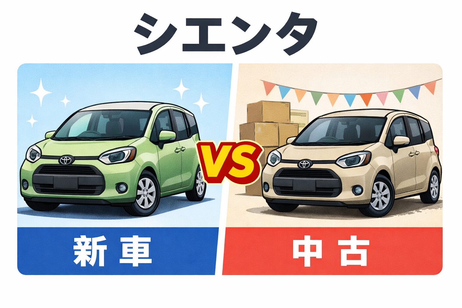新車と中古の違いをイラストで比較。価格・選び方のポイントを分かりやすく解説します。
